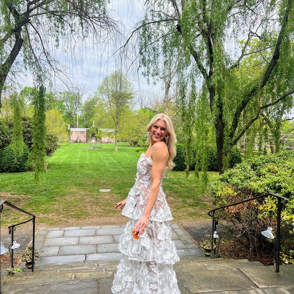 From Anthropologie Floral Applique Midi Dress in White and Nude - Picture 2 of 4